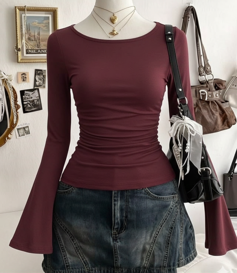 Boat Neck Flare Sleeves