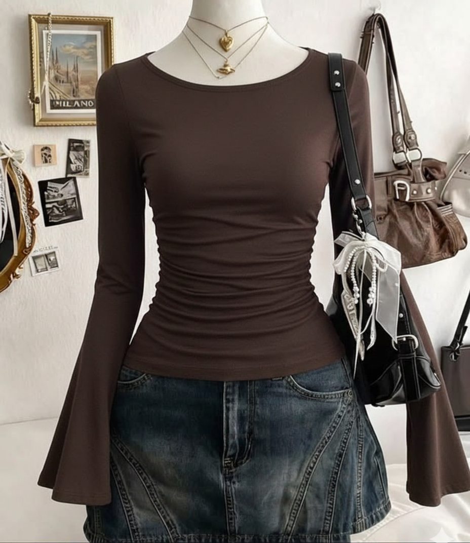Boat Neck Flare Sleeves