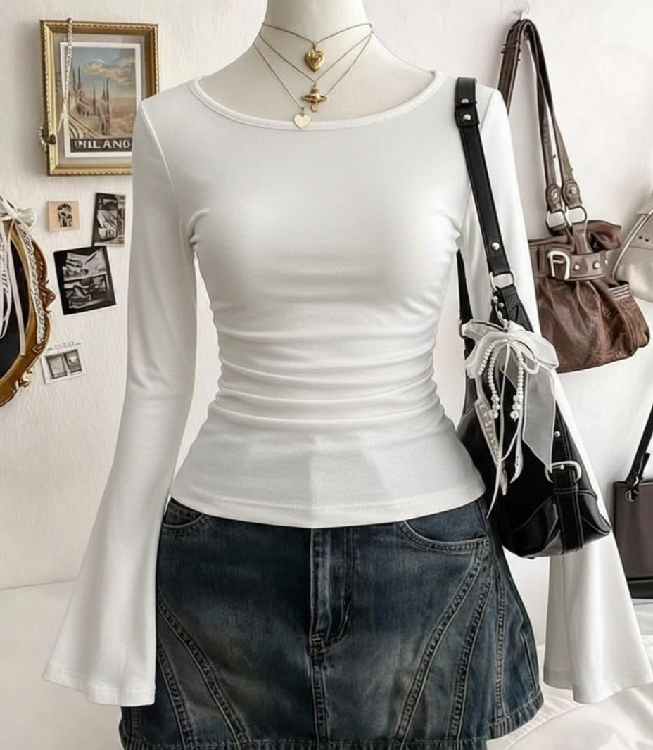 Boat Neck Flare Sleeves