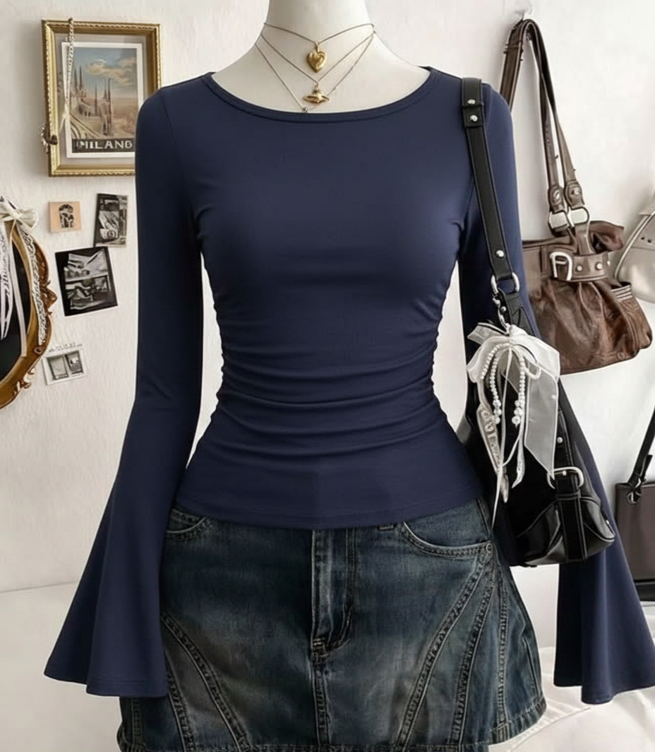 Boat Neck Flare Sleeves
