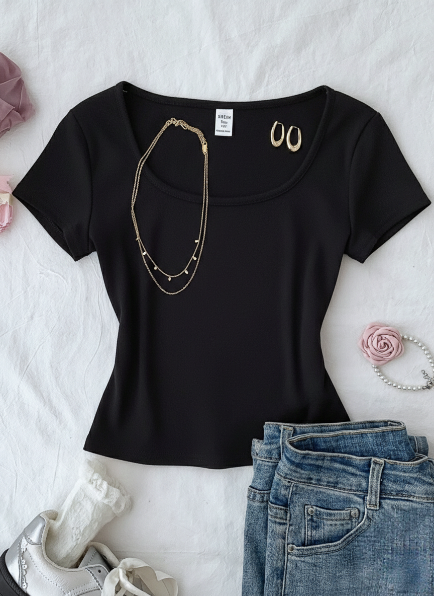 Scoop Neck Top Half Sleeves