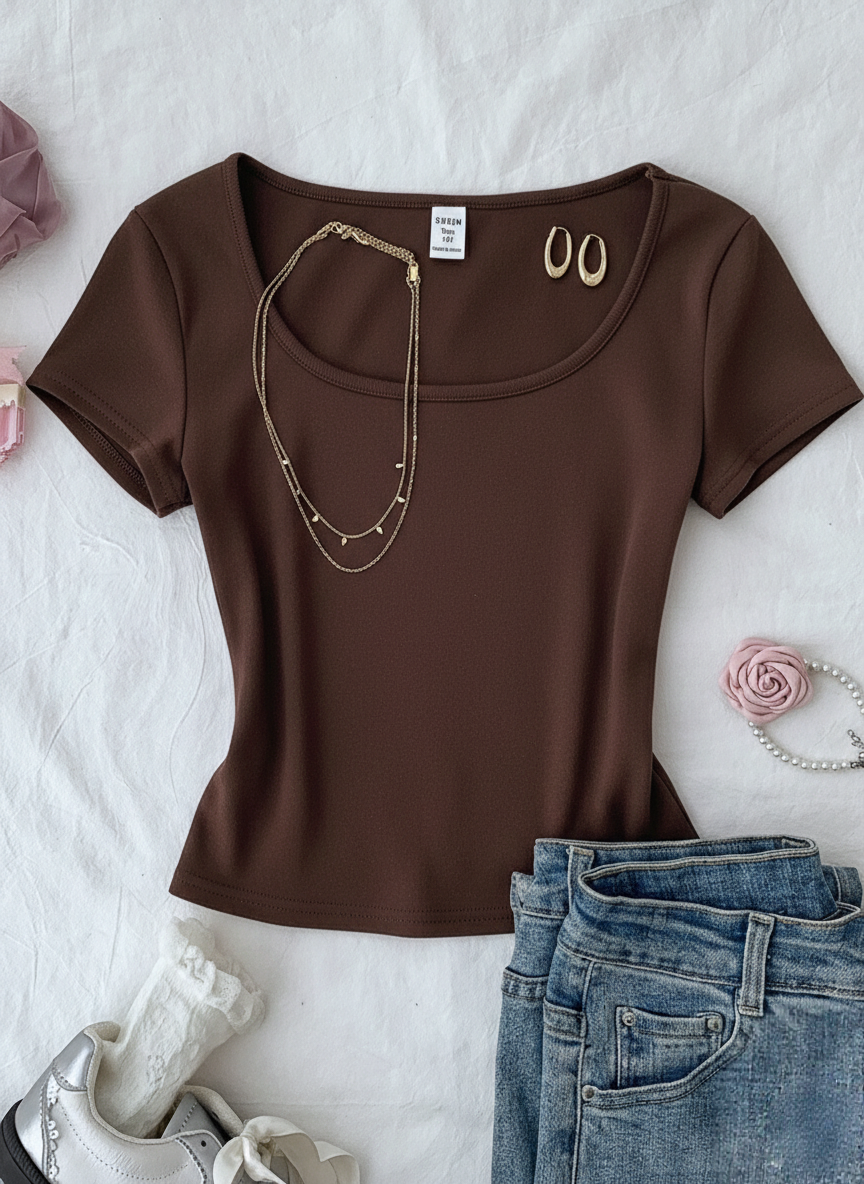Scoop Neck Top Half Sleeves