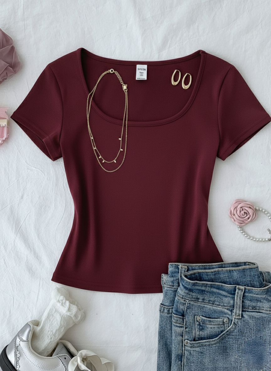 Scoop Neck Top Half Sleeves