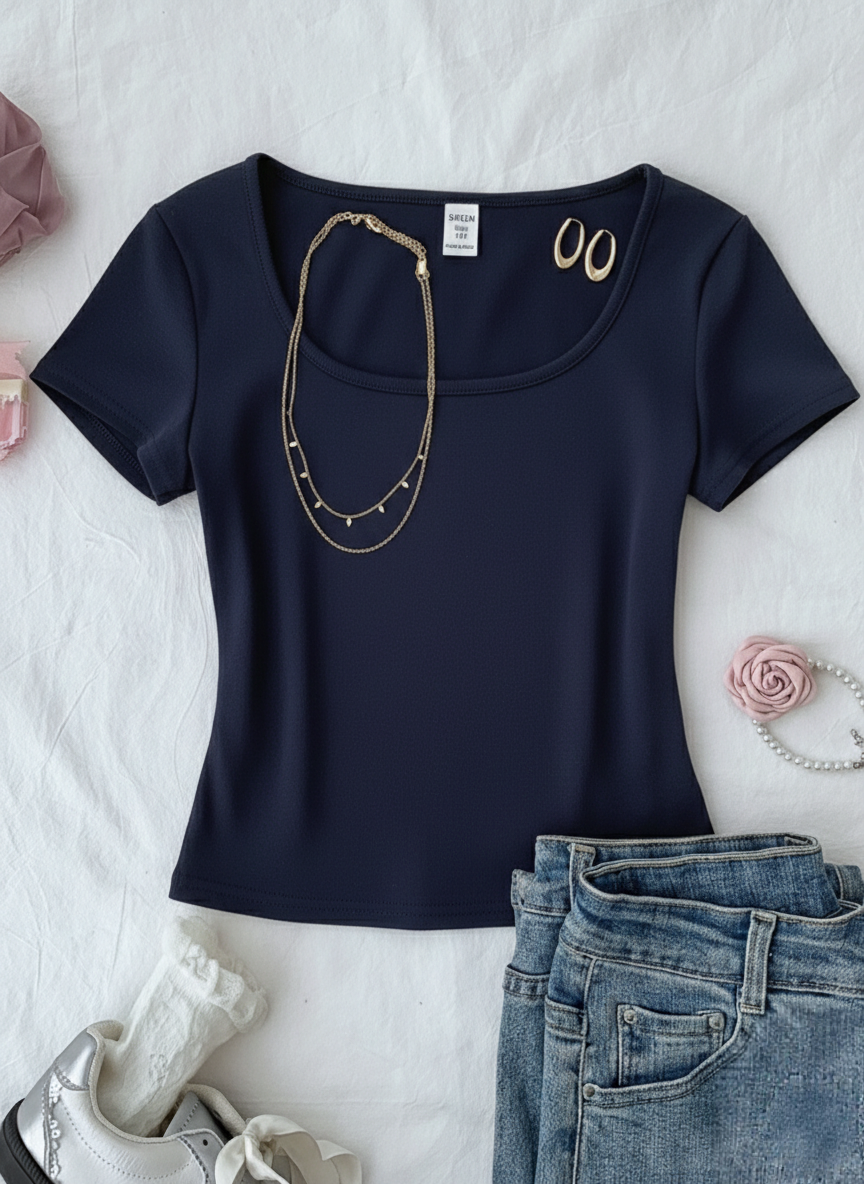 Scoop Neck Top Half Sleeves