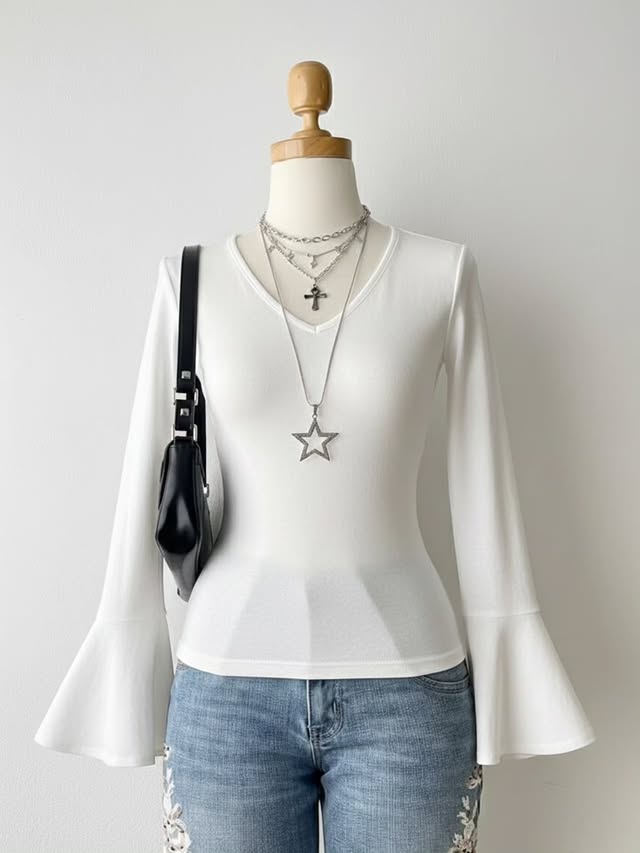 V-Neck Flare Sleeves Top