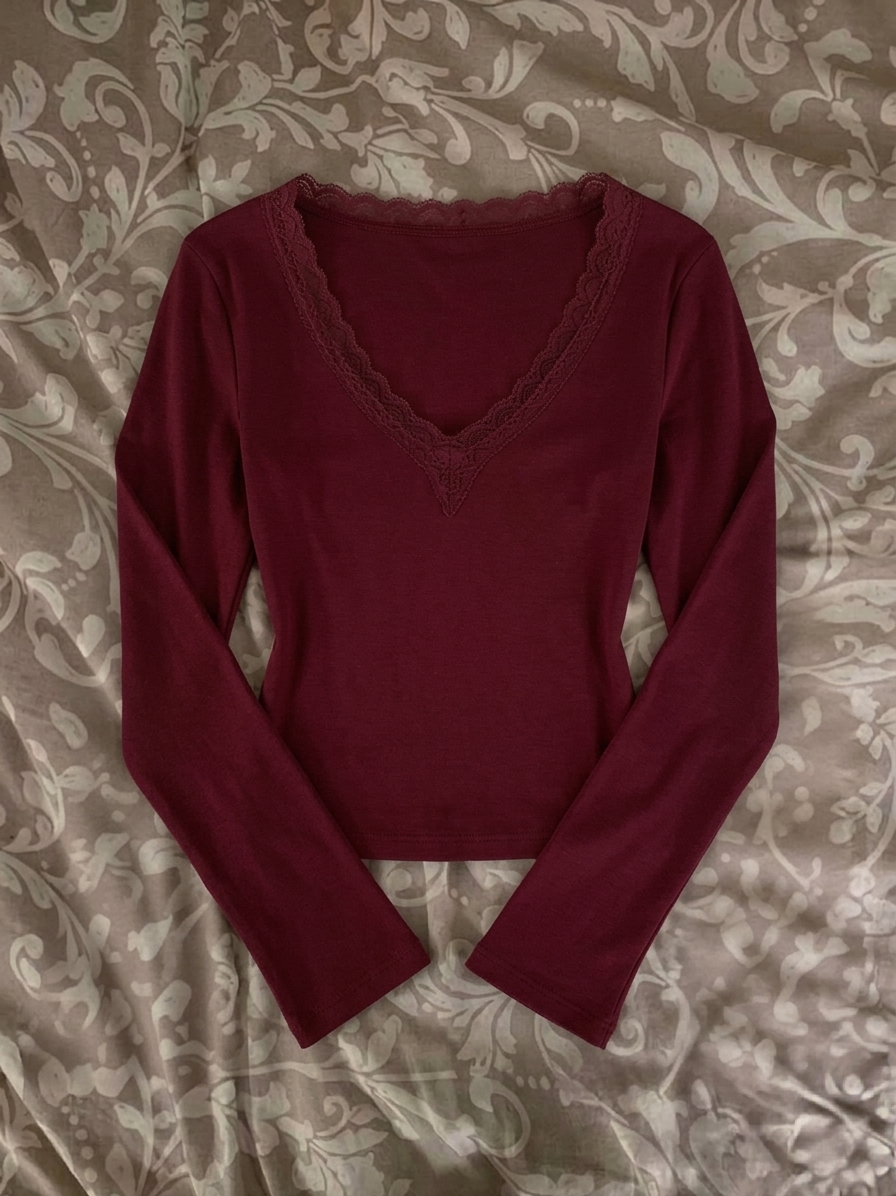 Lace V-Neck Full Sleeves