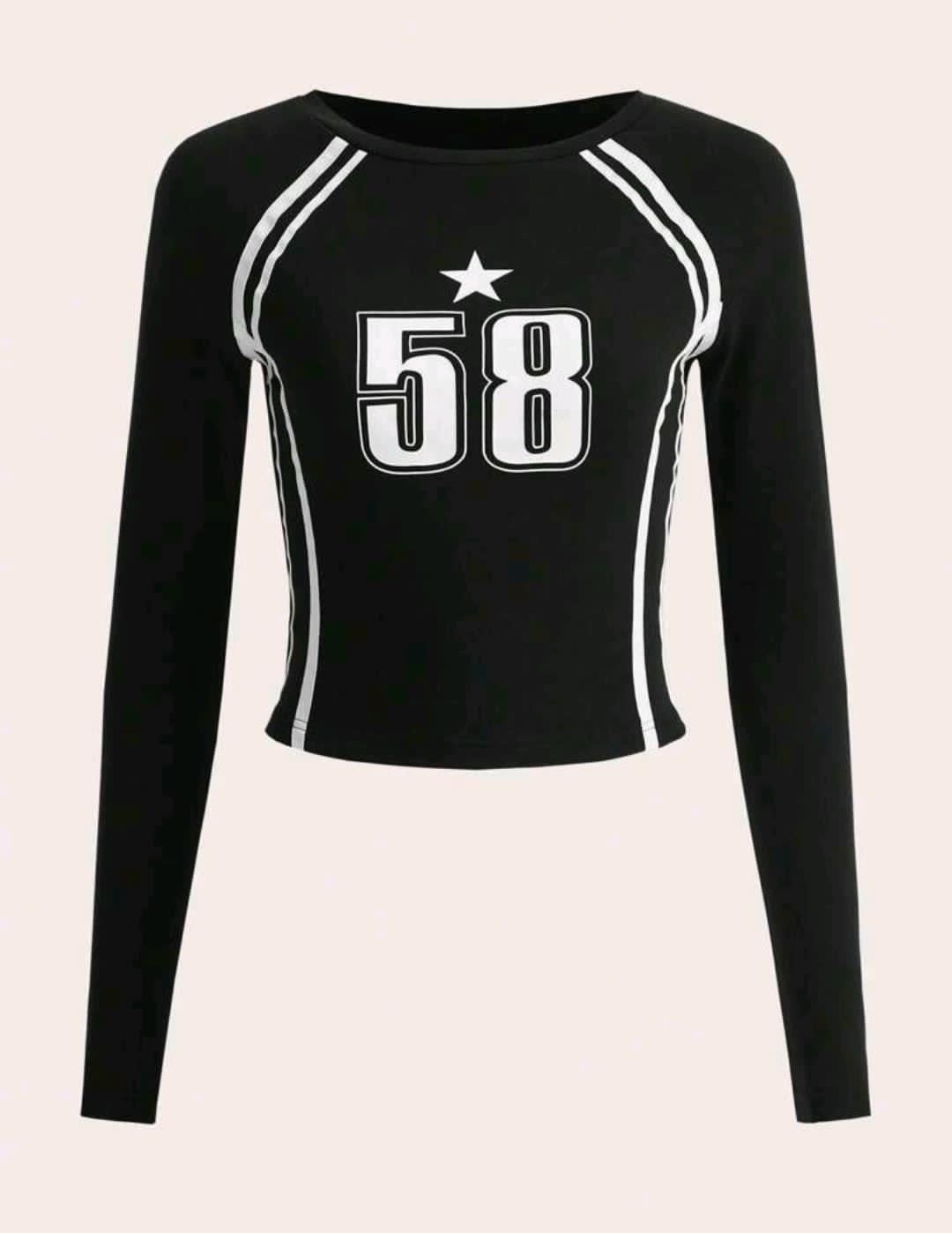 Round Neck Full Sleeves 58 star Fitted Top