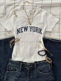Round Neck NY Printed Top Half Sleeves