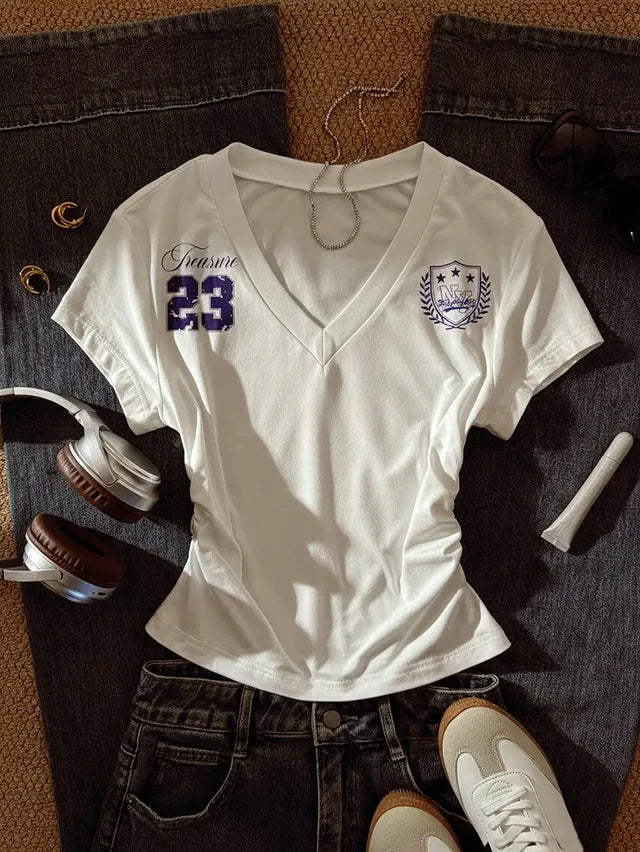 V-Neck Printed Top Half Sleeves