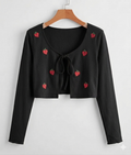 Fitted Tie Front Full Sleeves Strawberry Cardigan