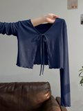 Fitted Lettuce Tie Front Full Sleeves Cardigan