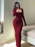 Square Neck Full Sleeves Bodycon