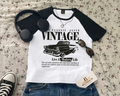 Vintage Car Raglan Half Sleeves Top