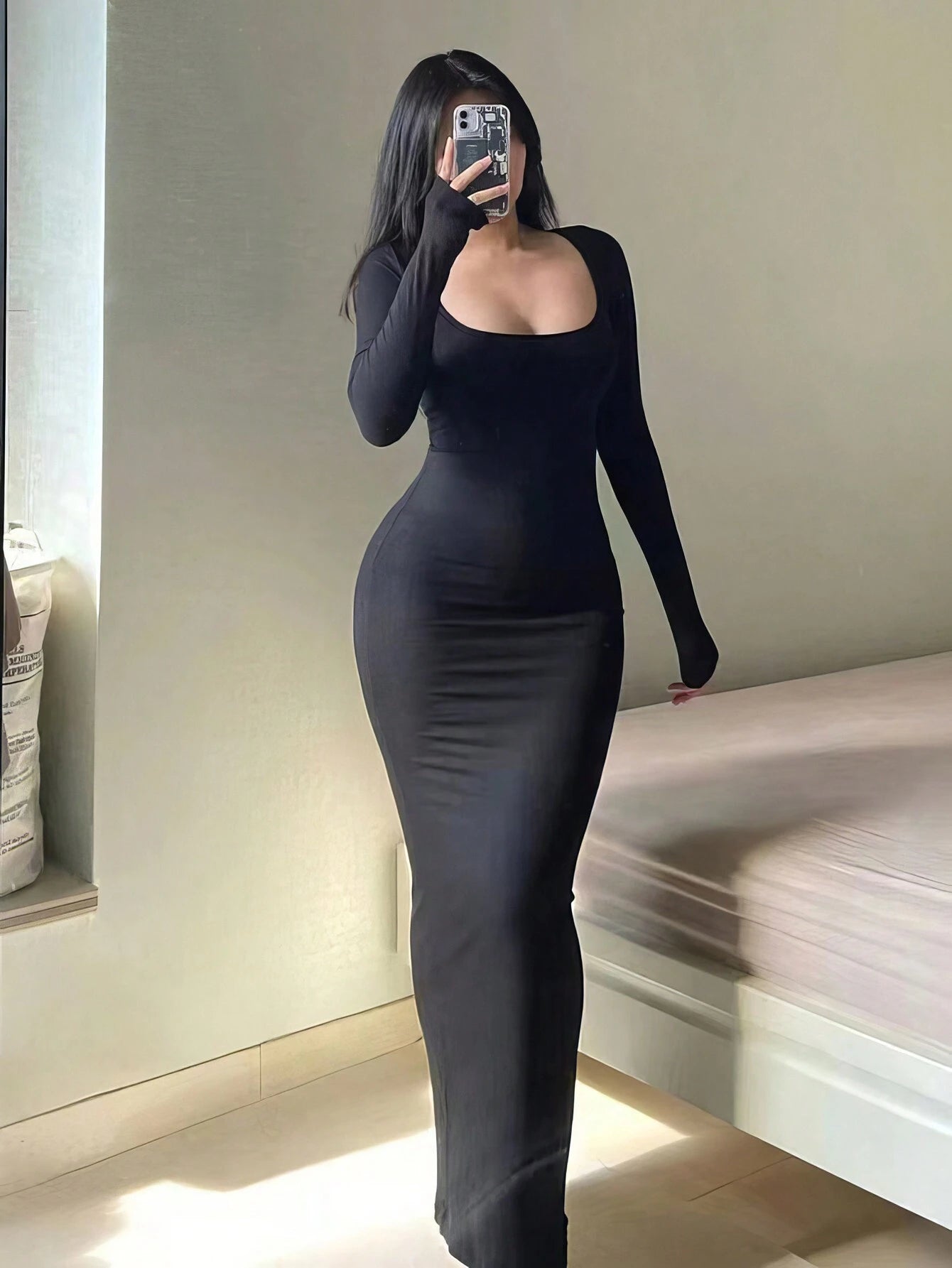 Square Neck Full Sleeves Bodycon