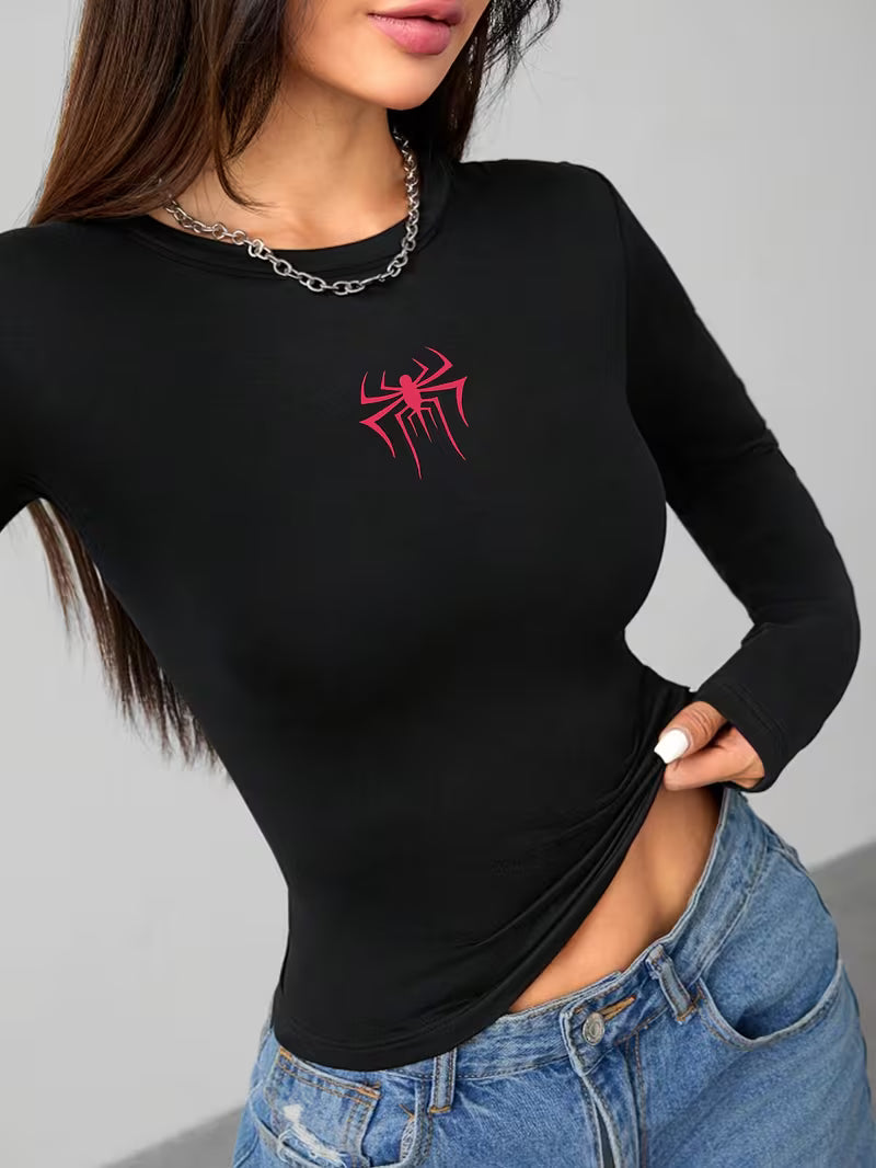 Fitted Round Neck Sharpe Spider Full Sleeves Top