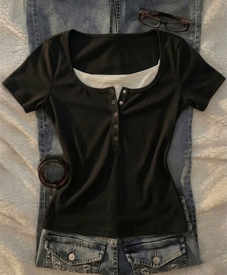 V-Neck Top Half Sleeves