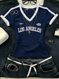 V-Neck Stripes LA Half Sleeves Top