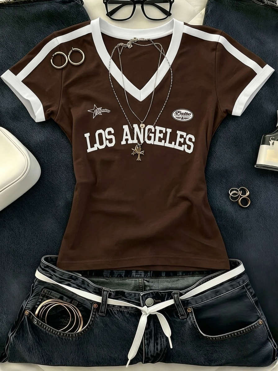V-Neck Stripes LA Half Sleeves Top