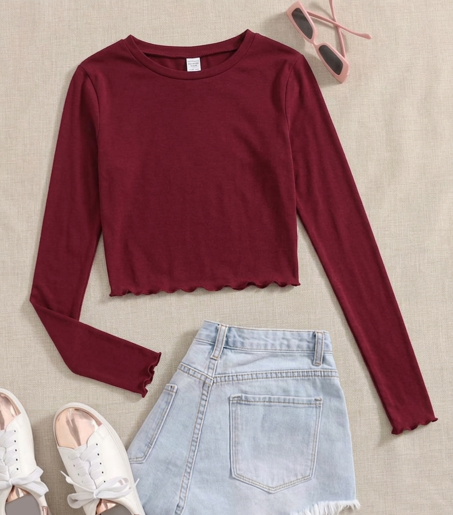 Fitted Round Neck Lettuce Full Sleeves Top