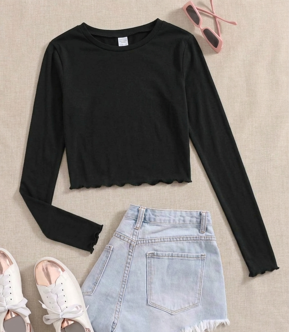 Fitted Round Neck Lettuce Full Sleeves Top