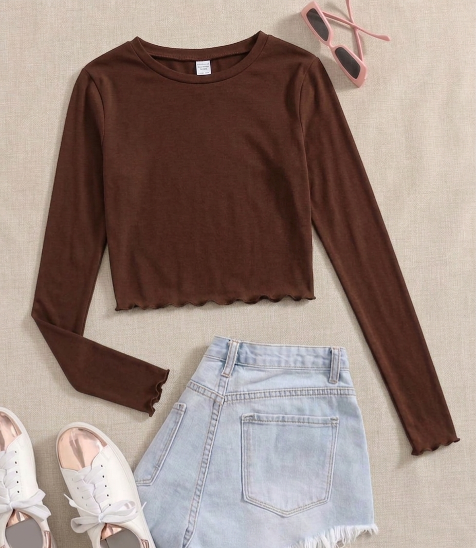 Fitted Round Neck Lettuce Full Sleeves Top