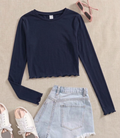 Fitted Round Neck Lettuce Full Sleeves Top