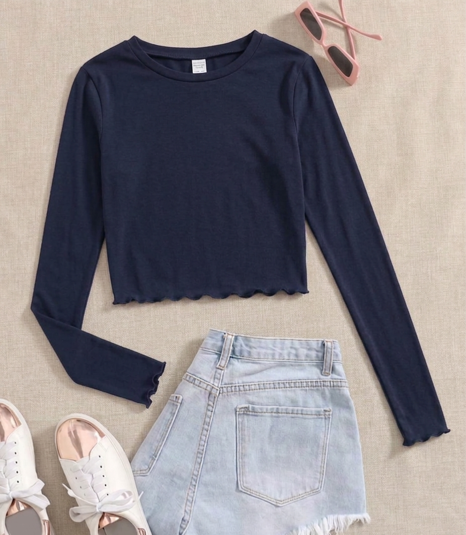 Fitted Round Neck Lettuce Full Sleeves Top