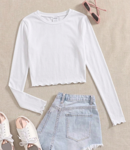 Fitted Round Neck Lettuce Full Sleeves Top
