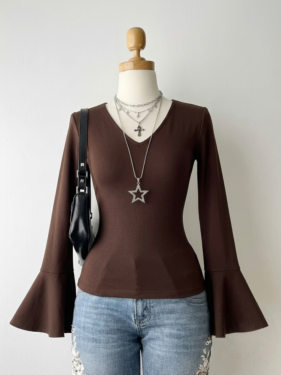 V-Neck Flare Sleeves Top