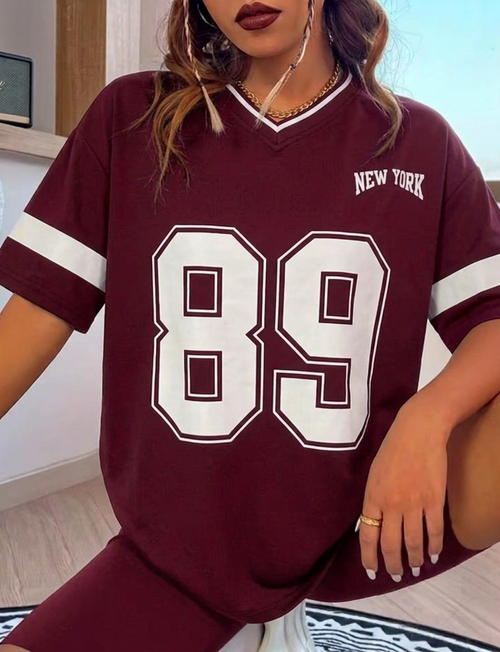 89 NY Graphic Print Oversized Stripes Tee