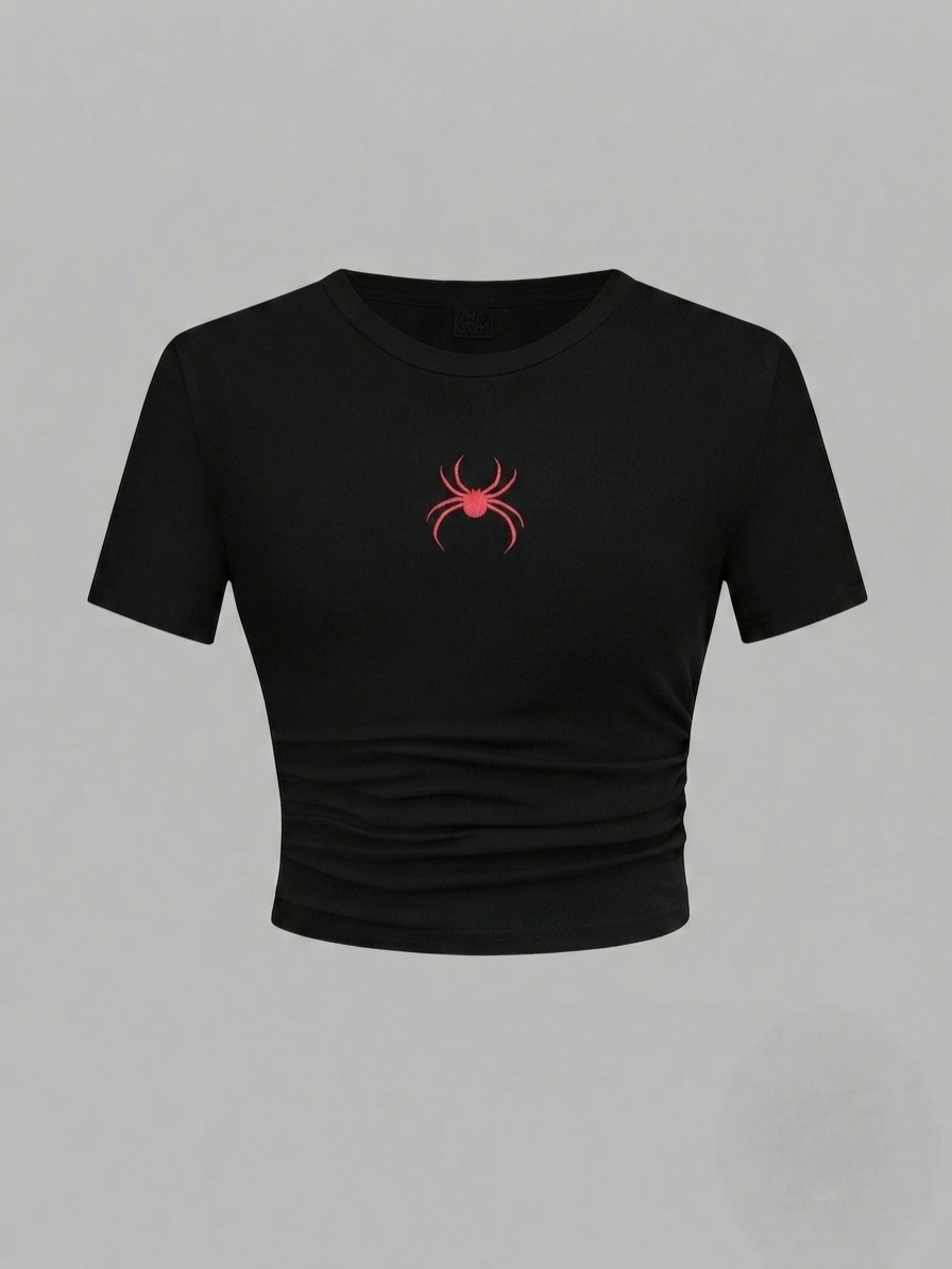 Spider Printed Round Neck Top Half Sleeves