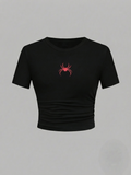 Spider Printed Round Neck Top Half Sleeves