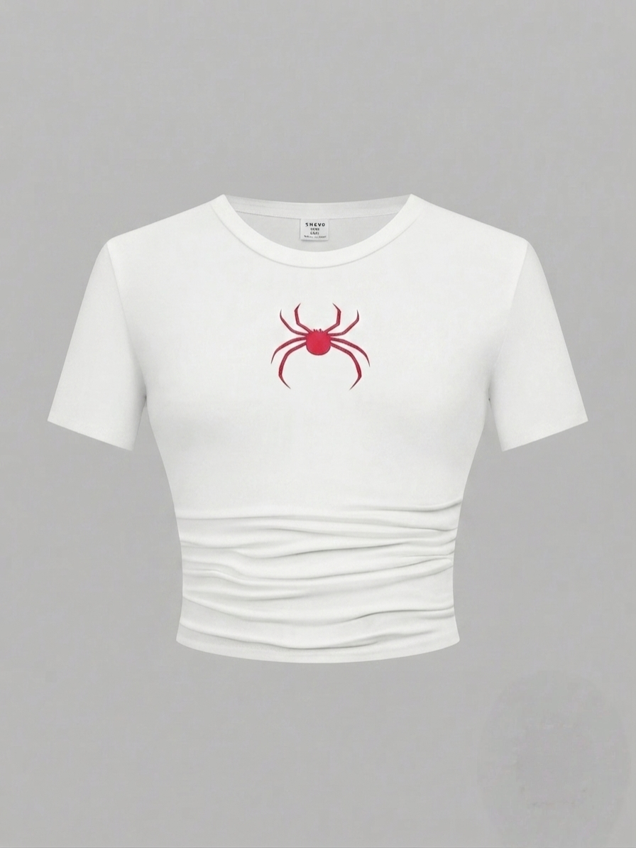Spider Printed Round Neck Top Half Sleeves