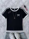 Crew Neck Stripes Bow Tee